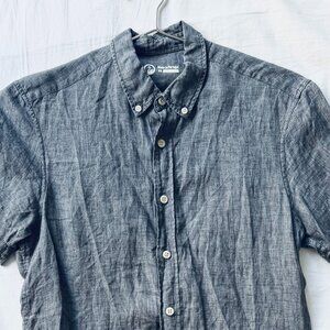 Outlier 100% Linen Short Sleeve Shirt, Blue Breezy Linen Shirt, Size XS
